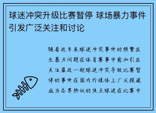 球迷冲突升级比赛暂停 球场暴力事件引发广泛关注和讨论