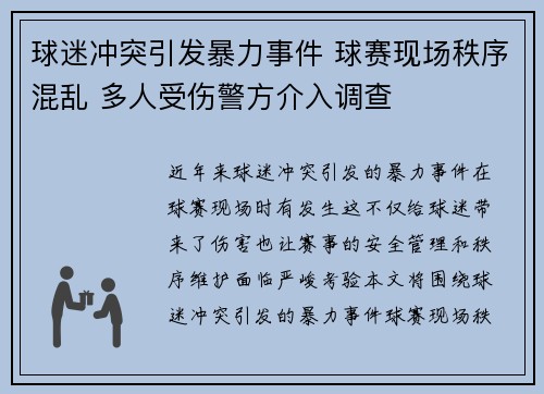 球迷冲突引发暴力事件 球赛现场秩序混乱 多人受伤警方介入调查